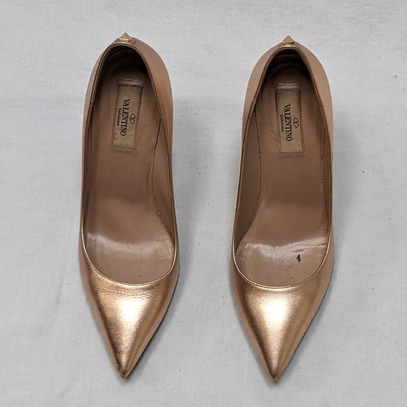 Valentino Metallic Rose Gold Rockstud Leather Pumps Shoes Size 37 US 7 - Picture 8 of 9